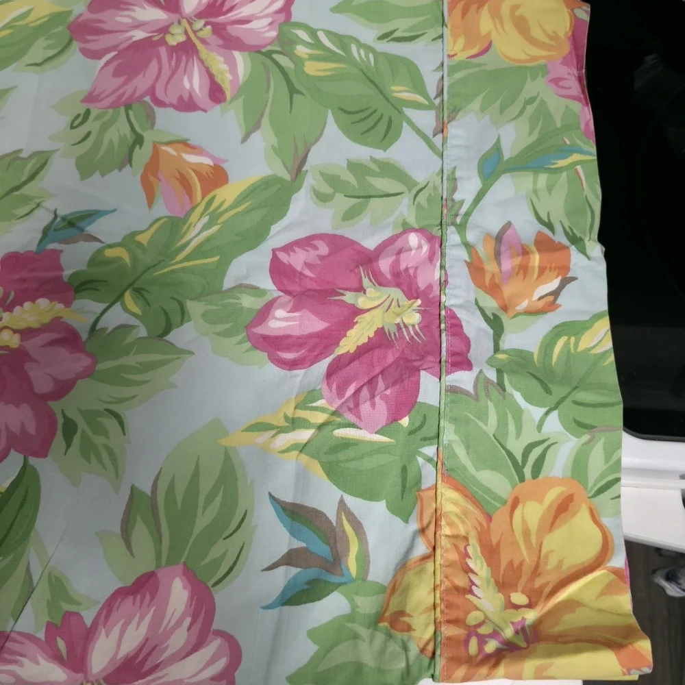 VTG Ralph Lauren Sandy Lane Tropical Hibiscus Pillowcase Pair Blue Pink Standard